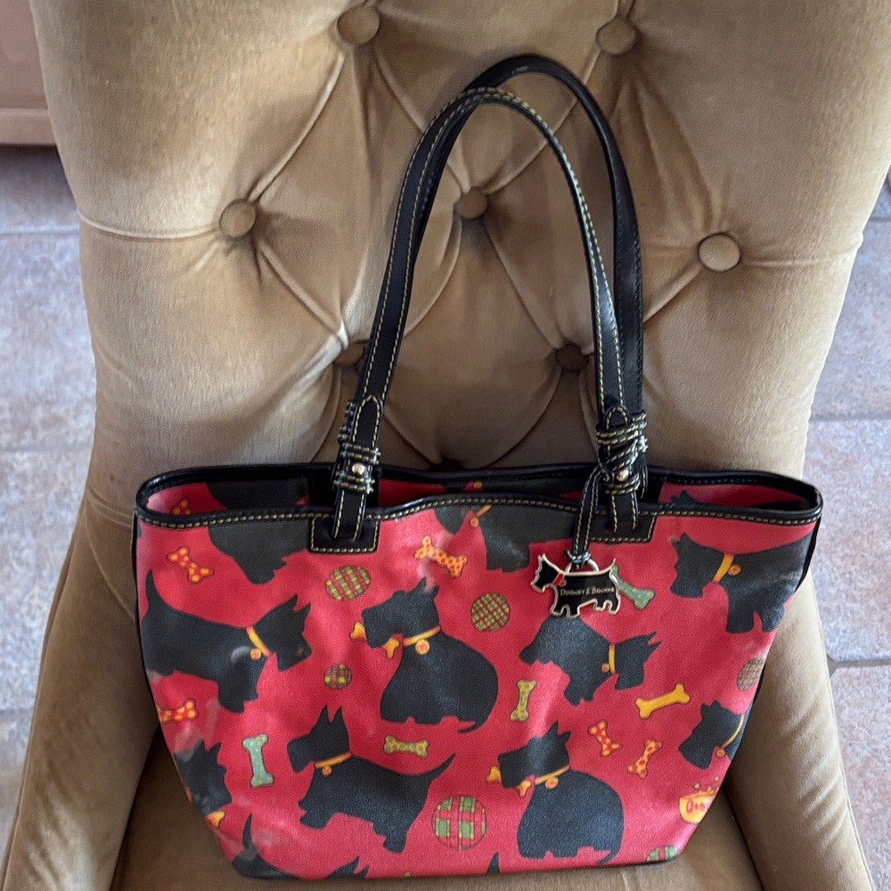 Dooney & Bourke Red Black Scottie Dog Print Tote Bag-VINTAGE - Picture 4 of 16